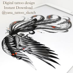 Phoenix Tattoo Design Phoenix Tattoo Sketch Phoenix Tattoo Ideas, Instant download PDF, PNG, JPG files