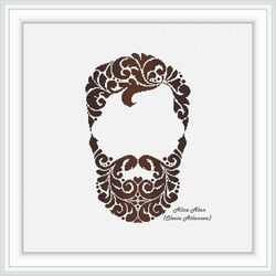 Cross stitch pattern Bearded man floral ornament monochrome beard holiday Father's Day family ornamental patterns PDF
