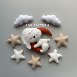 bunny ornament pdf pattern felt woodland animal ornaments baby mobile pattern bunny plushie do it yourself kawaii push