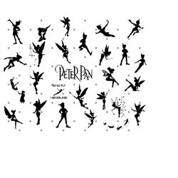 tinkerbell svg bundle peter pan svg tinkerbell svg flaying to the netherlands svg peter pan silhouette eps, cut files in