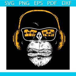 monkey with dj headphones and sunglasses svg, trending svg, monkey head svg, headphones
