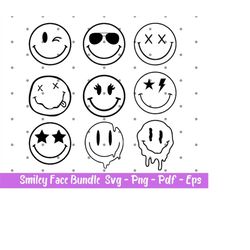 smiley face svg, happy face svg, smile svg, trippy svg, emoji svg, trendy svg, groovy svg, instant download