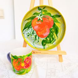 Original Set Of Porcelain Tableware Orange Fruit Painting Handmade Citrus Artwork Room Decor Art