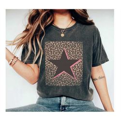 leopard star graphic t shirt, leopard star shirt, star shirt, cheetah print shirt, gift for her, star tee, trendy shirt