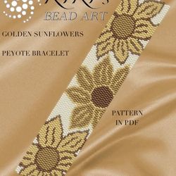 Peyote bracelet pattern Golden sunflowers Peyote pattern design 2 drop peyote in PDF instant download DIY