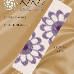 Peyote bracelet pattern Purple daisies Peyote pattern design 2 drop peyote in PDF instant download DIY