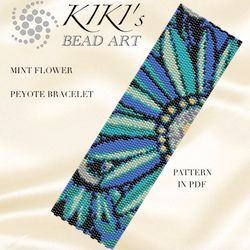 Peyote beading pattern bracelet pattern Mint flower Peyote pattern design 2 drop peyote in PDF instant download