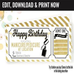 Birthday Surprise Mani Pedi Spa Trip Gift Voucher, Spa Trip Gift Printable Template Gift Card, Editable Instant Download