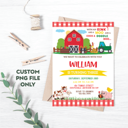 personalized file farm birthday party invitation png only, farm animals birthday invitation png, printable | png file