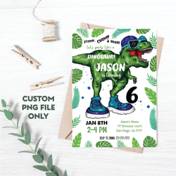 Personalized File Dinosaur Invitation Png, Dinosaur Birthday Invites Png, Instant Download Dinosaur | PNG File