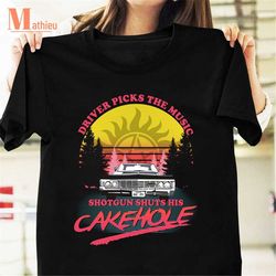 driver picks the music, shotgun shuts his cakehole vintage t-shirt, supernatural shirt, supernatural movie shirt
