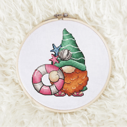 Gnome Cross stitch pattern PDF, Summer Sea Gnome Counted Cross Stitch, Cute Gnome Embroidery Instant Download File, Wall