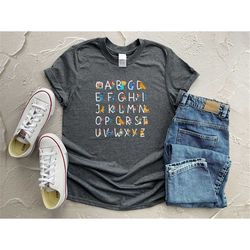 kindergarten teacher shirt, preschool teacher shirt, alphabet dtf transfer, ready to press dtf print, abc tee daycare te