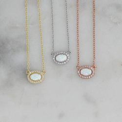 Dainty White Opal Necklace, Minimalist Necklace, Women Jewelry Set