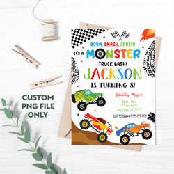 personalized file monster truck invitation png, monster truck birthday invites png,instant download monster | png file