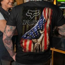 fox racing american flag black backprint t-shirt