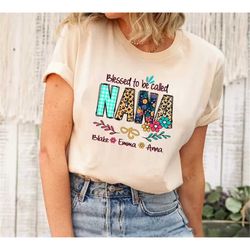 personalized grandma shirt custom blessed to be called nana kids art flower nana t-shirt, custom grandma tee with name,