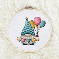 Gnome with balloons Cross stitch