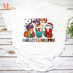 happy hallothanksmas halloween christmas vintage t-shirt, christmas shirt, hallothanksmas shirt, thanksgiving shirt