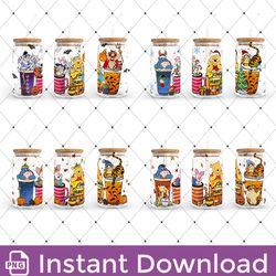 Bundle Winnie The Pooh Halloween Coffee 16oz Libbey Glass Can Tumbler, Hallothankmas Pooh Glass Can, PNG Download