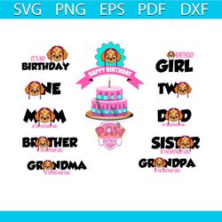 paw patrol skye birthday party bundle svg, birthday svg, family svg, birthday cake svg