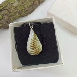 Fern leaf pendant  Fern jewelry Forest pendant Witchy necklace resin