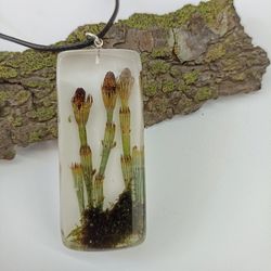Horsetail pendant Crystal resin necklace with horsetail Forest jewelry Forest magic