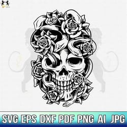 floral snake skull svg, skull snake svg, skull svg, snake svg, flower skull svg, skull clipart, skeleton svg, skull cutf