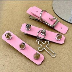 Barbie style hair clip Pink leather hair claw  Rivet hair accessories Belt buckle hairclip Y2k pop punk Punk style Emo