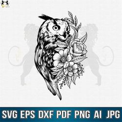 owl with flowers svg, owl svg, owl flower svg, owl head svg, owl clipart, owl cricut, owl cut file, owl shirt, owl face