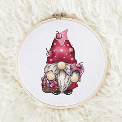 Gnome with a cherry cake Cross stitch
