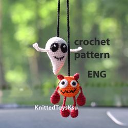 crochet car charm Halloween crochet pattern bundle car decor and keychain, amigurumi ghost Boo keychain pattern