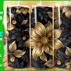 3d black gold flowers botanical seamless 20oz skinny tumbler