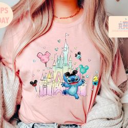 disney stitch watercolor shirt, disney watercolor castle shirt, disney trip tee, disney castle shirt