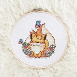 Two-tailed fox in flowers Cross stitch