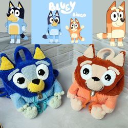 2 Bluey and Bingo backpack crochet pattern,  puppy dog, 2 Cartoon Characters Bag Pattern, baby bag, child bag, Bluey Dog