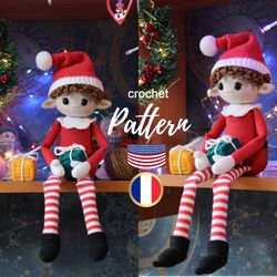 Crochet elf amigurumi pattern, cute shelf santa's helper pattern amigurumi, Christmas decor Eng Fr PDF