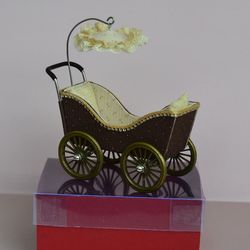 Miniature toy stroller for two small dolls. Handmade miniature stroller for small dolls.