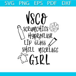 vsco scrunchies hydroflask lip gloss shell necklace girl svg, trending svg, vsco girl svg, scrunchies vsco svg, hydrofla