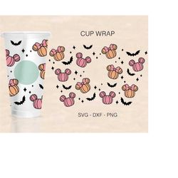 Halloween Mouse Ears Full Wrap Cup Wrap Svg, Halloween Pumpkin Ears Svg, Cold Cup Svg, Files For Cricut, Venti Cold Cup