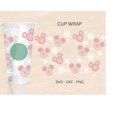 Snowflake Mouse Ears Cup Wrap Svg, Christmas Full Wrap, Snowflake Ears Svg, Venti Cold Cup 24oz, Coffee Wrap, File For C