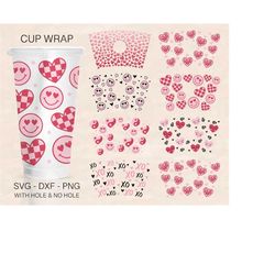 Valentines Day Cup Wrap Svg Bundle, Valentines Hearts Full Wrap, Venti Cold Cup 24oz, Coffee Wrap, Files For Cricut, Lov