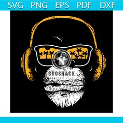 monkey with dj headphones and sunglasses svg, trending svg, monkey head svg, headphones