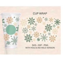Snowflakes Christmas Cup Wrap Svg, Christmas Full Wrap Svg, Holiday Svg, Venti Cold Cup 24oz, Coffee Wrap, File For Cric