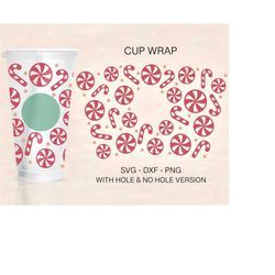 Candy Cup Wrap Svg, Christmas Full Wrap Svg, Candy Cane Svg, Holiday Svg, Venti Cold Cup 24oz, Coffee Wrap, File For Cri