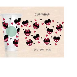 Valentines Mouse Cup Wrap Svg, Valentines Full Wrap, Mouse Ears Svg, Venti Cold Cup 24oz, Coffee Wrap, Files For Cricut,