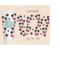 Valentines CupCake Wrap Svg, Valentines Full Wrap, Mouse Ears Svg, Venti Cold Cup 24oz, Coffee Wrap, Files For Cricut, M