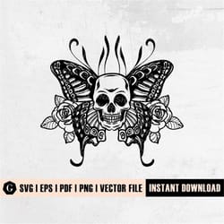 death moth svg file | death head moth svg | skull butterfly svg | floral skull with butterfly svg | flower skull svg | s