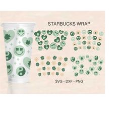 St.Patrick's Day Cup Wrap Bundle Svg, Shamrock Cup Wrap, Lucky Cup Wrap, Venti Cold Cup 24oz, Coffee Wrap, Files For Cri