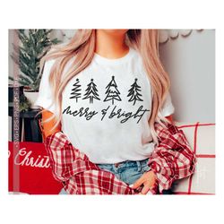 merry and bright svg, christmas tree svg, christmas svg cut file for cricut, silhouette eps dxf pdf merry christmas svg